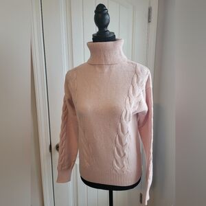 Pink Cable Knit Turtleneck Sweater